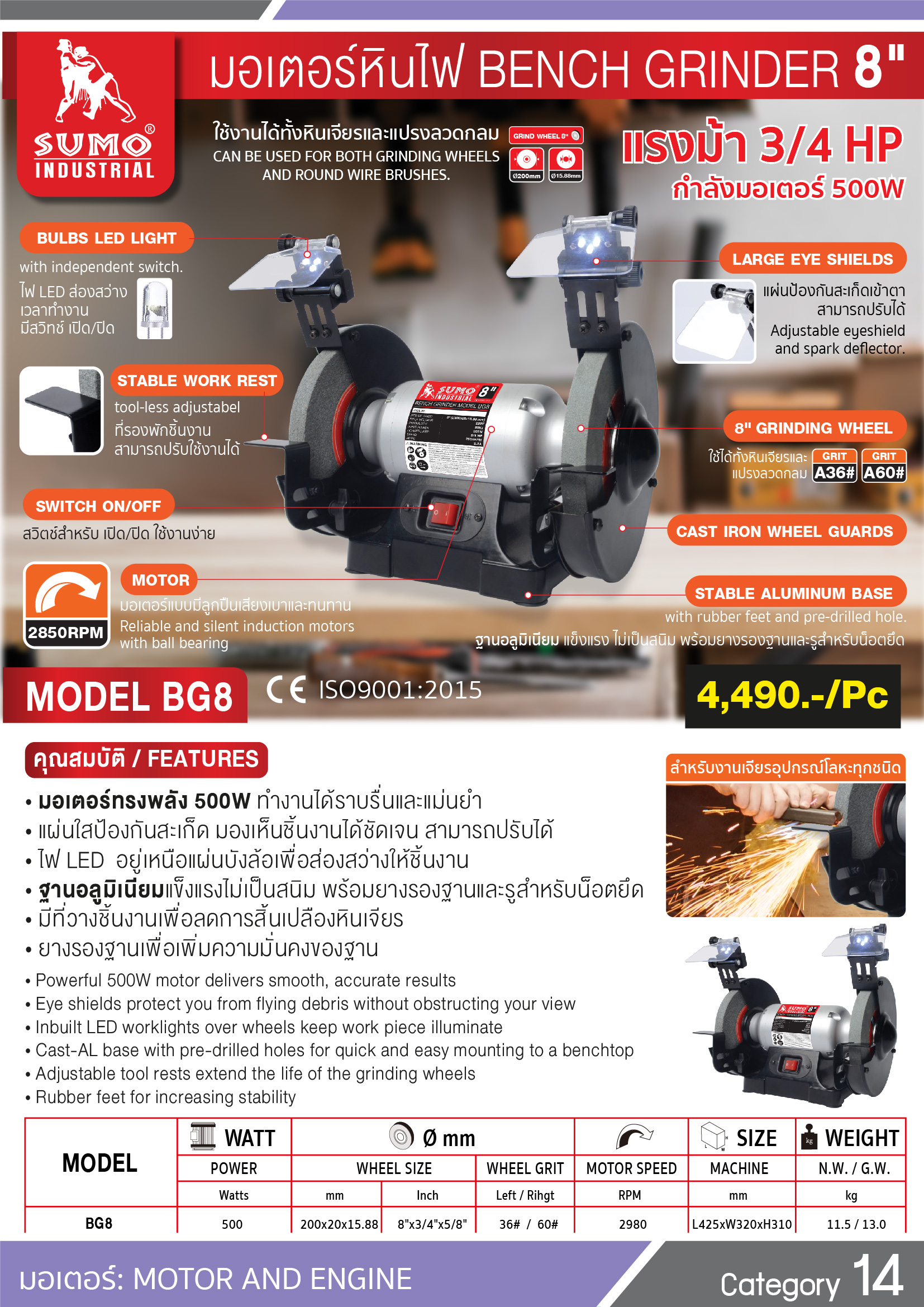 (158/423) มอเตอร์หินไฟ 500W รุ่น  BG8